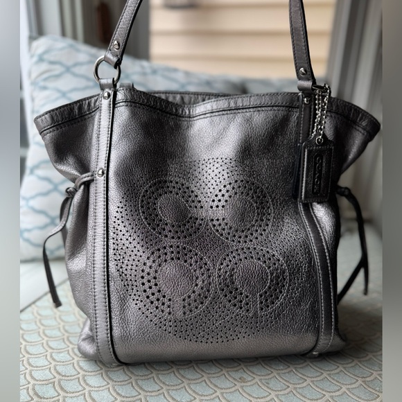 Coach Handbags - Coach Audrey Metallic Leather Tote Shoulder Bag Gunmetal Silver *Authentic 19567